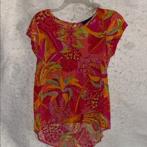 Rachel By Rachel Roy Pink and Orange Floral Print High Low Blouse